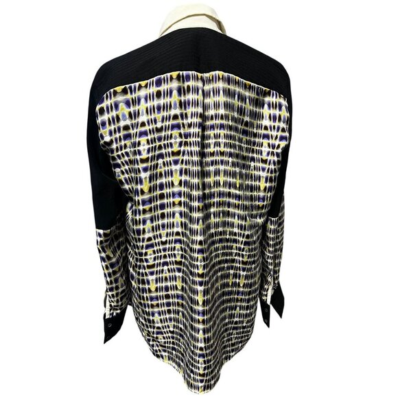 RACHEL ROY Silk Button-Down Shirt Women Large Geometric Print  Colorblock Office - Picture 4 of 10